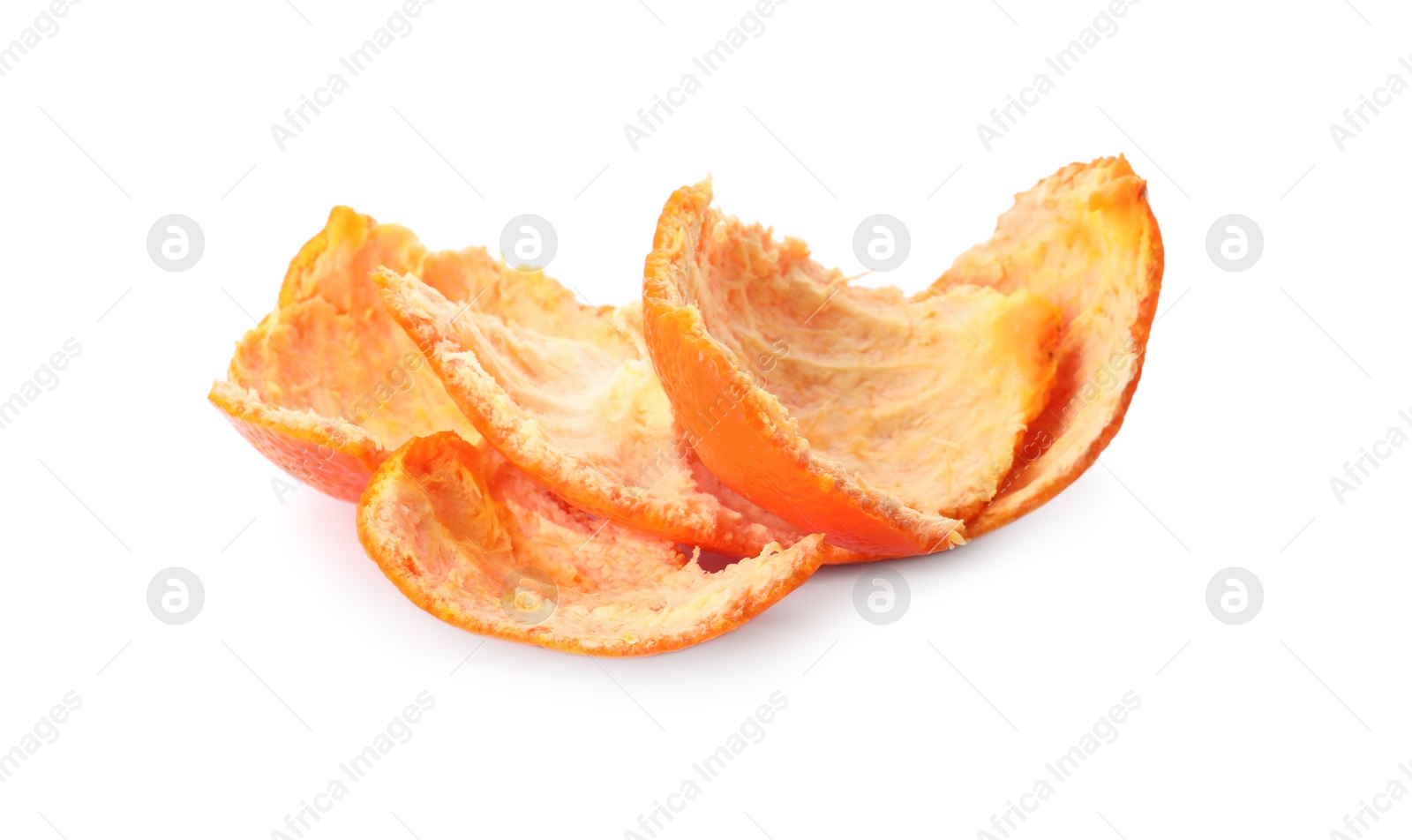 Photo of Tangerine peel on white background. Composting of organic waste