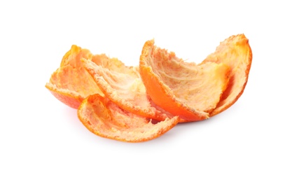 Tangerine peel on white background. Composting of organic waste