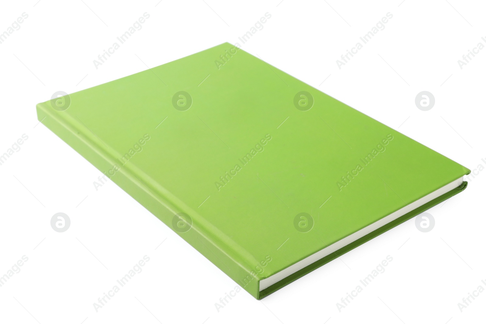 Photo of Stylish green notebook isolated on white. Office stationery