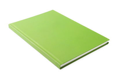 Stylish green notebook isolated on white. Office stationery