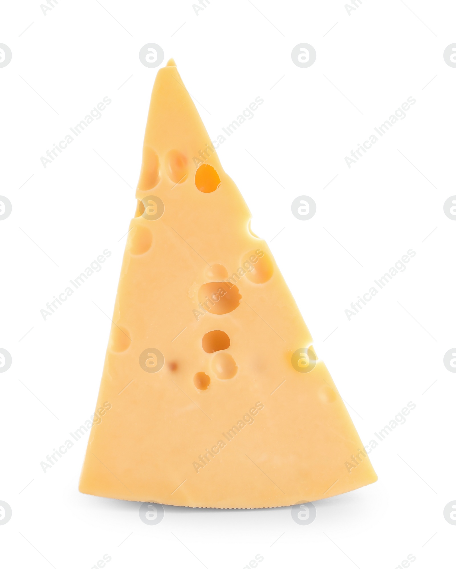 Photo of Piece of delicious cheese on white background