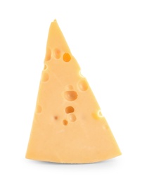 Photo of Piece of delicious cheese on white background