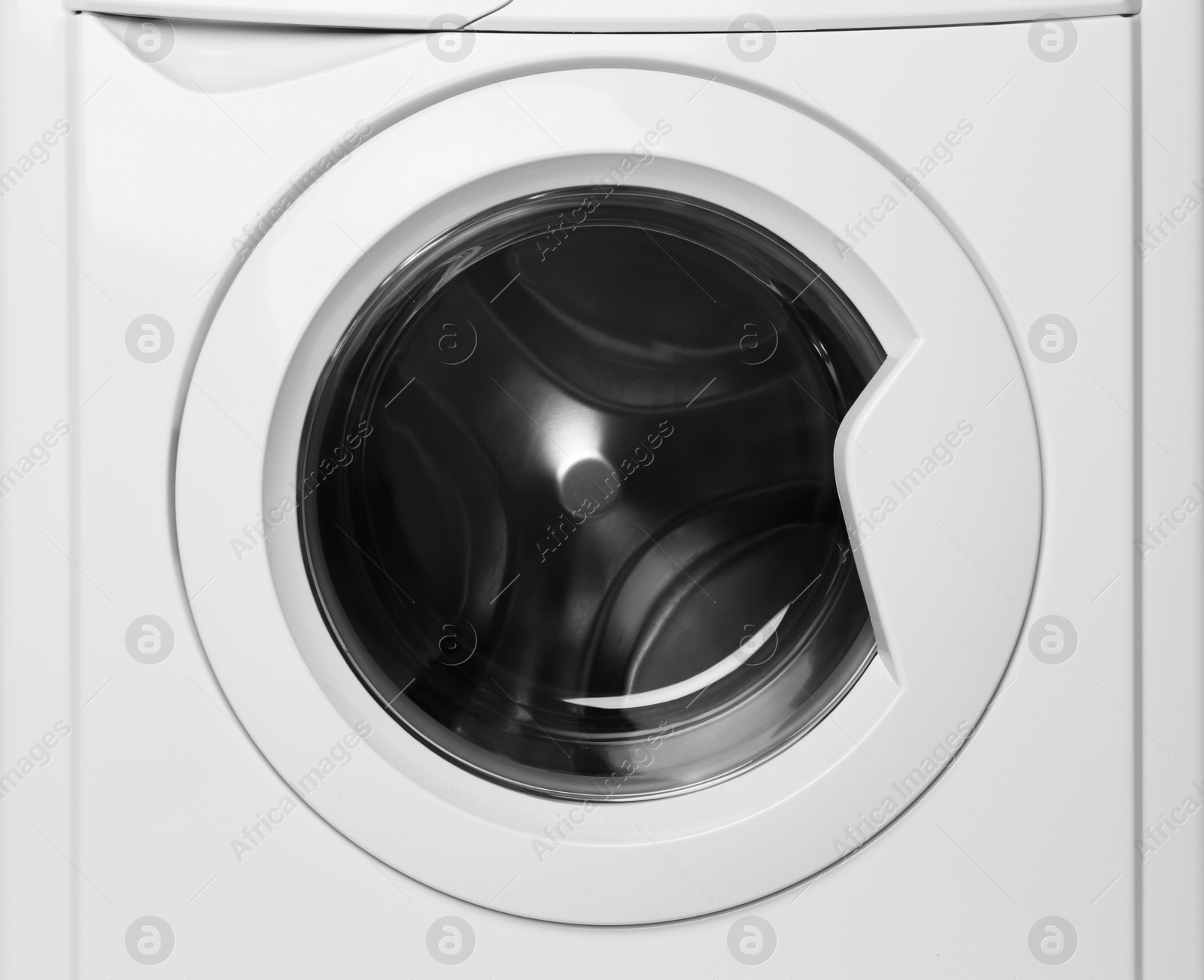 Photo of Modern empty washing machine on white background. Laundry day