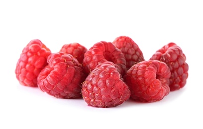 Delicious fresh ripe raspberries on white background