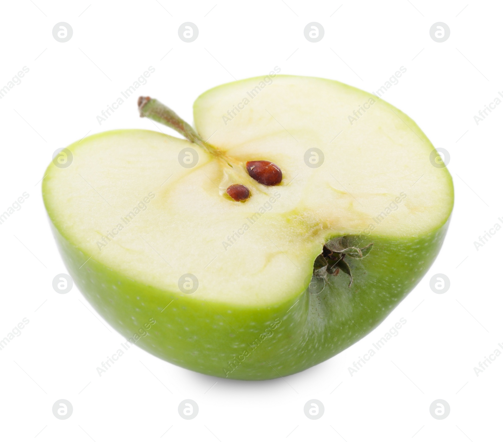 Photo of Half of juicy apple on white background