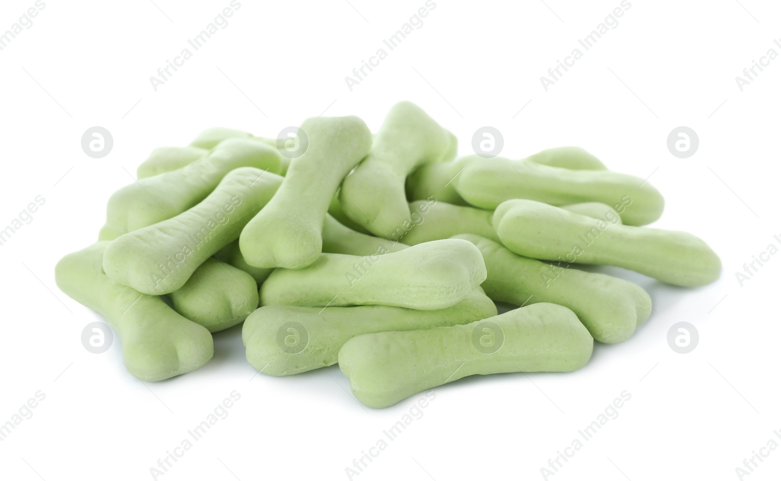 Photo of Bone shaped dog cookies on white background