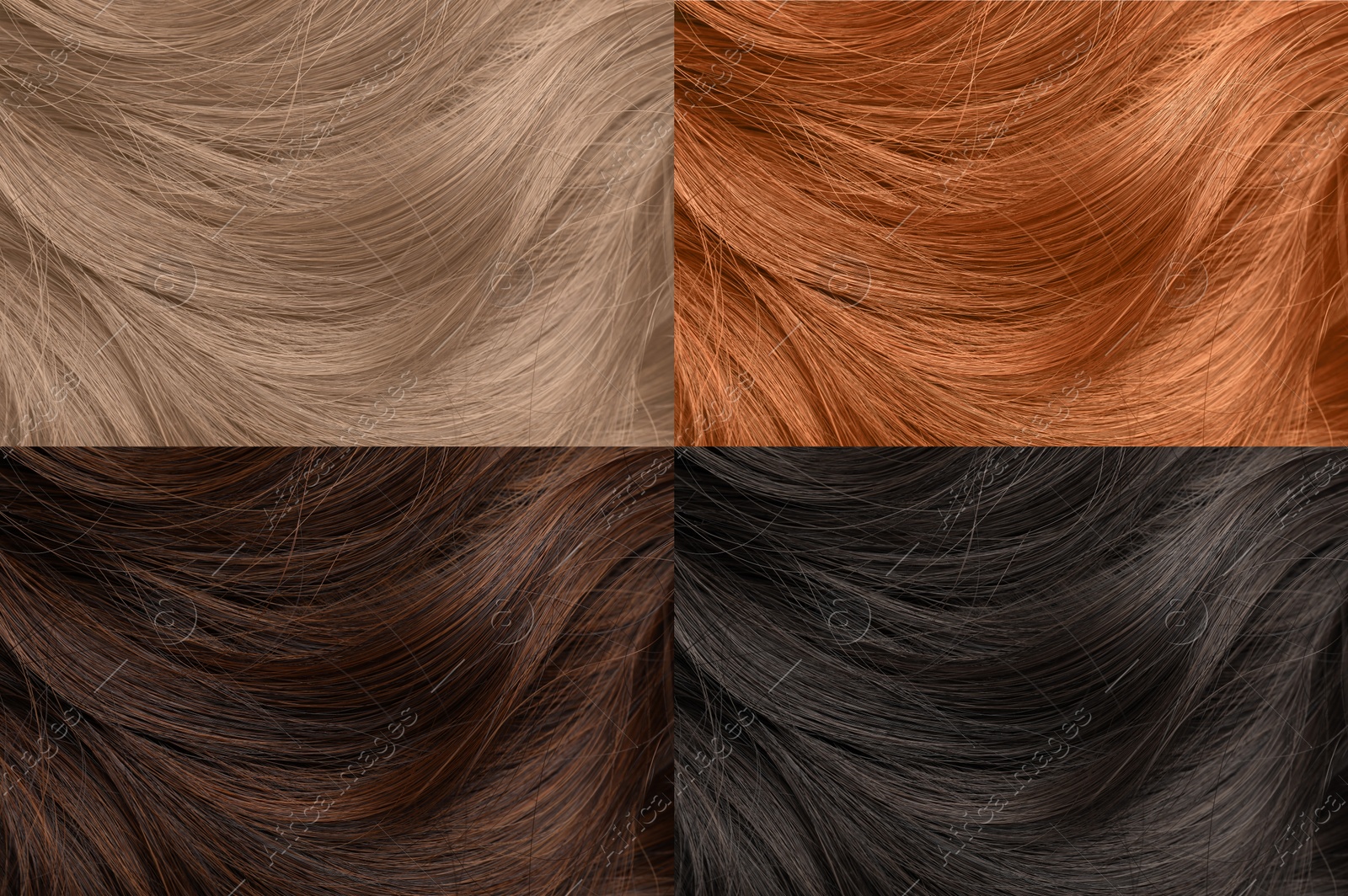 Image of Color hair samples palette, closeup view. Collage