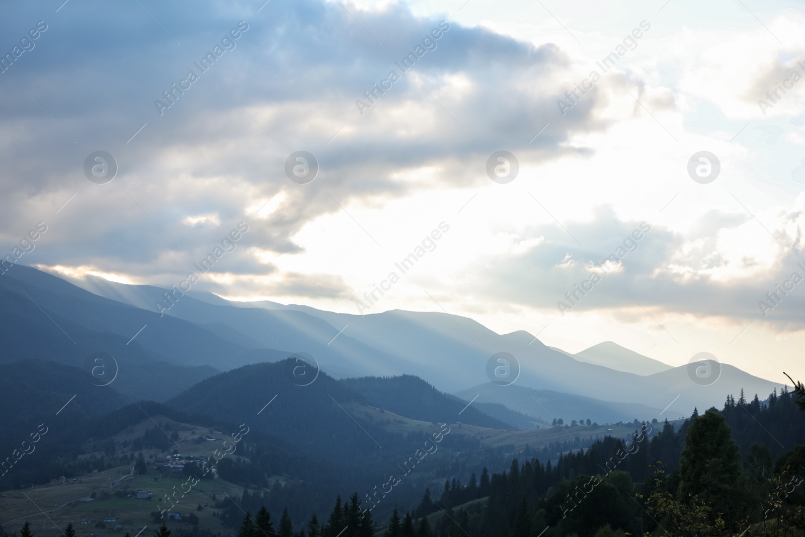 Photo of Beautiful mountain landscape with forest and village