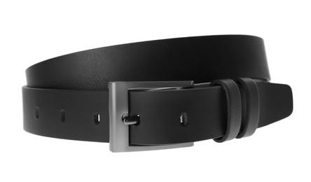 Photo of Stylish black leather belt isolated on white