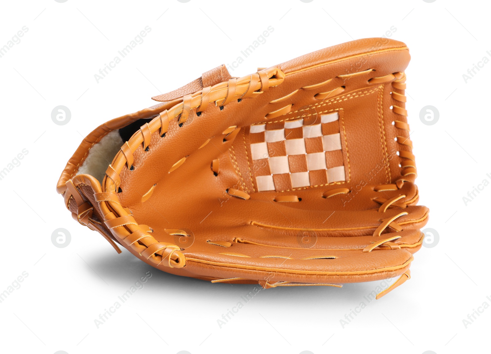 Photo of One leather baseball glove isolated on white