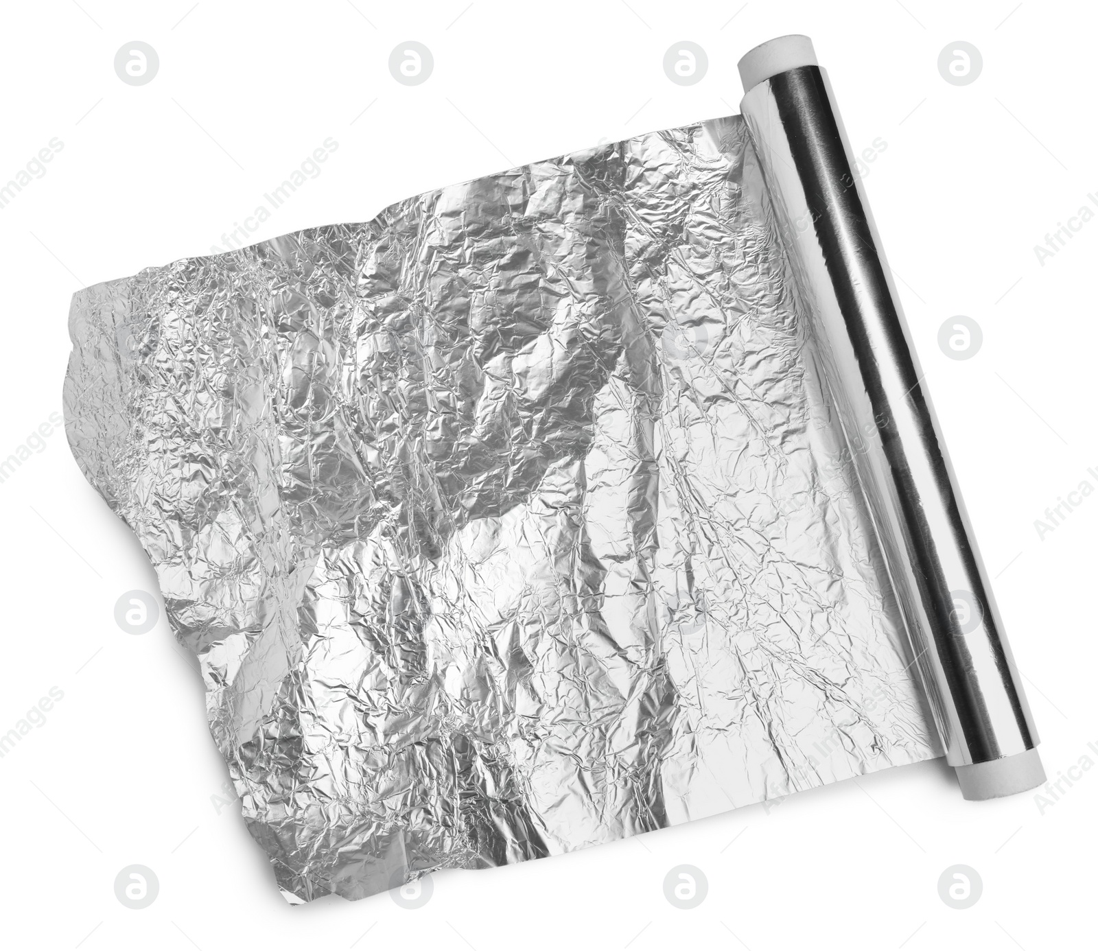 Photo of Roll of aluminum foil isolated on white, top view