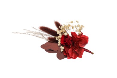 Beautiful boutonniere with red rose isolated on white