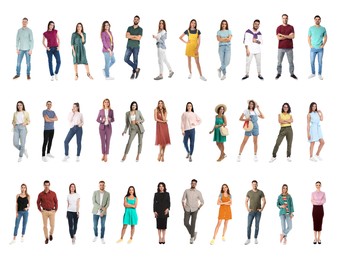 Image of Collage with full length portraitsmen and women on white background