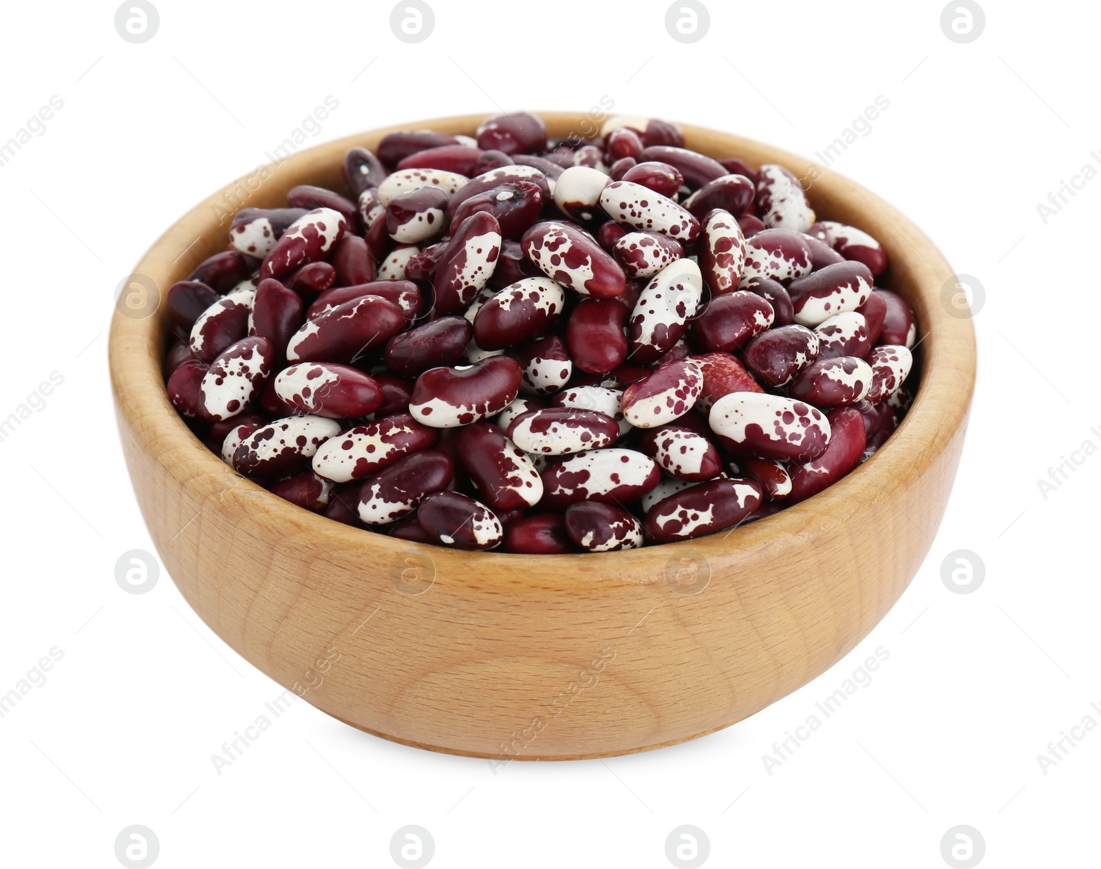 Photo of Bowl with dry kidney beans isolated on white