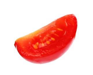 Slice of ripe tomato on white background