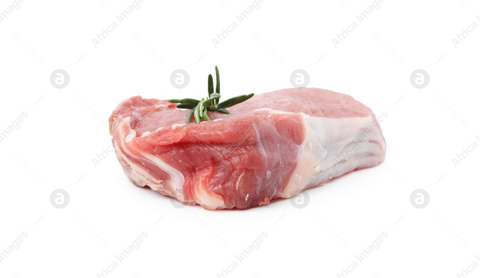 Photo of Fresh raw meat with rosemary isolated on white