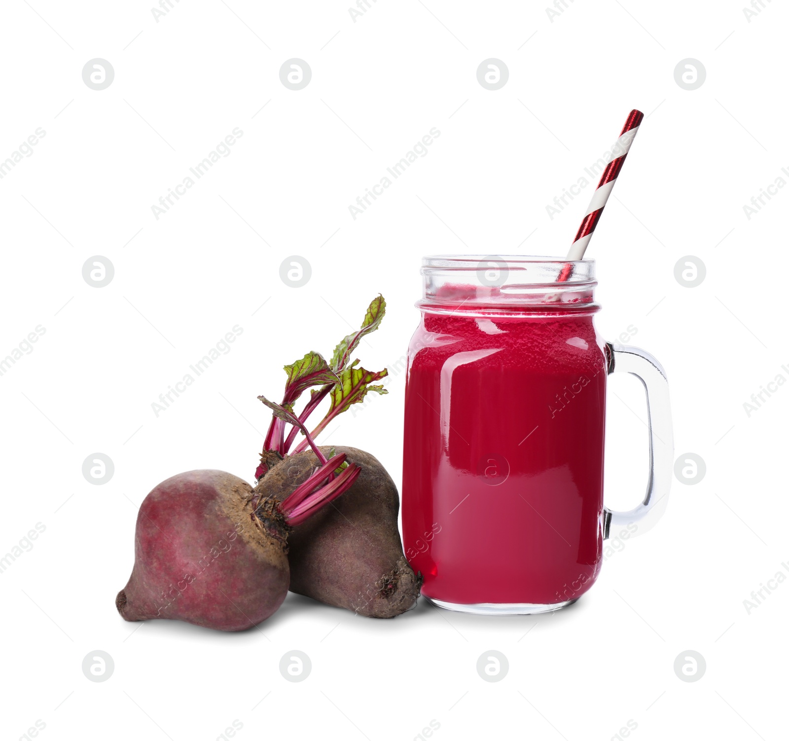 Photo of Fresh beets and juice isolated on white