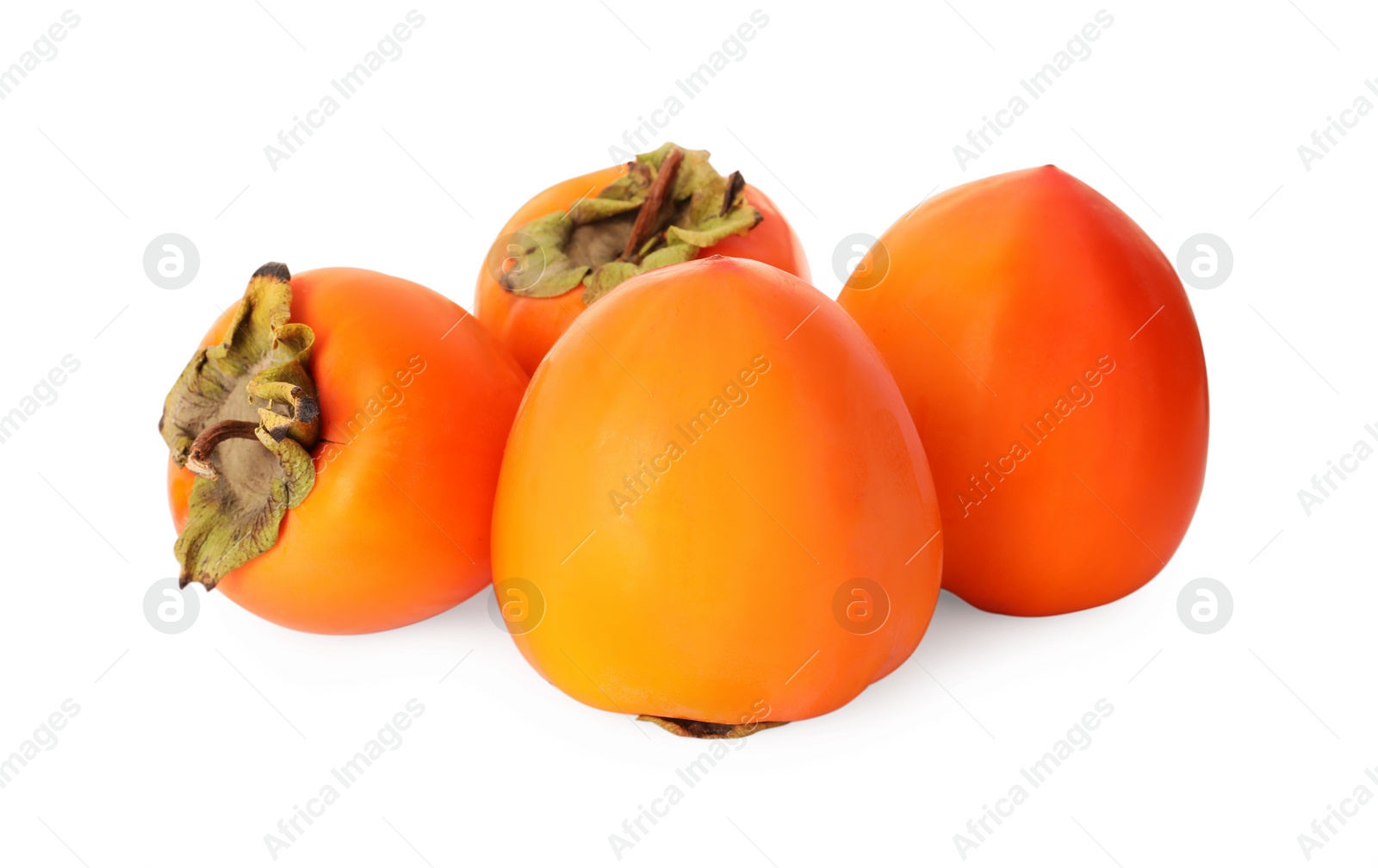 Photo of Delicious ripe juicy persimmons on white background