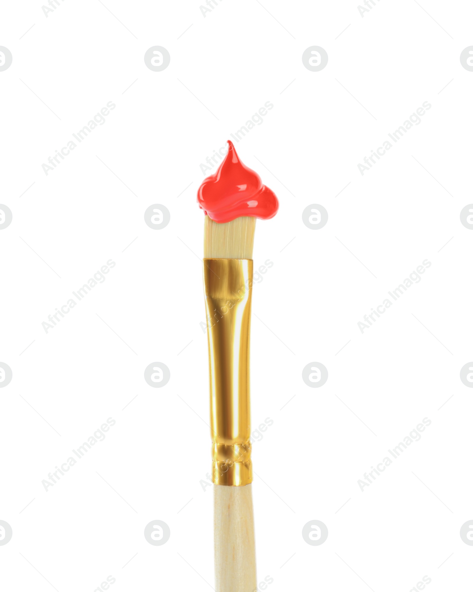 Photo of Brush with red paint on white background