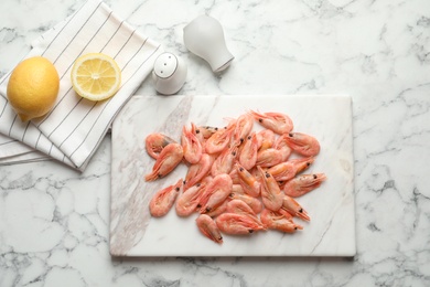 Photo of Fresh raw shrimps on board