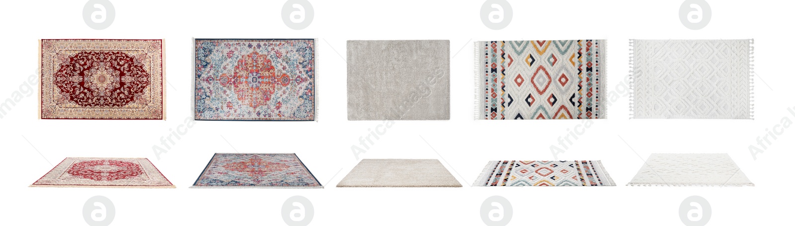 Image of Many beautiful carpets isolated on white, set