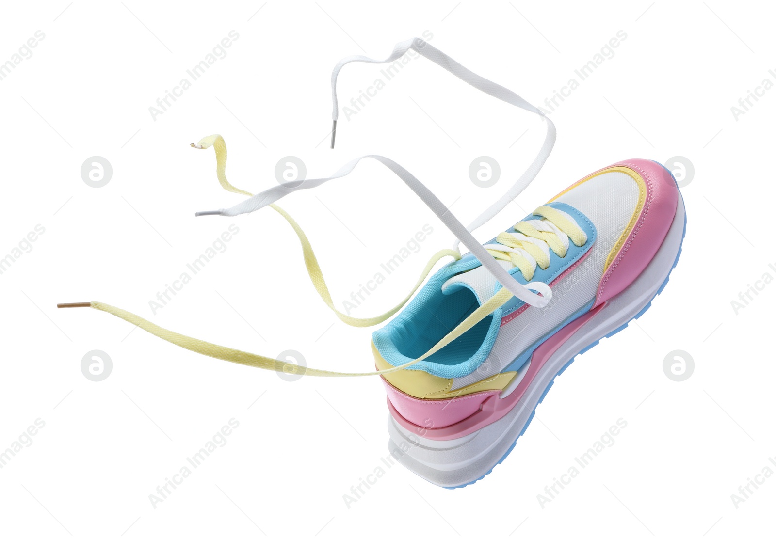 Photo of One stylish colorful sneakers isolated on white