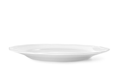 Photo of One beautiful grey plate isolated on white