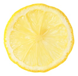 Photo of Citrus fruit. Slice of fresh ripe lemon isolated on white