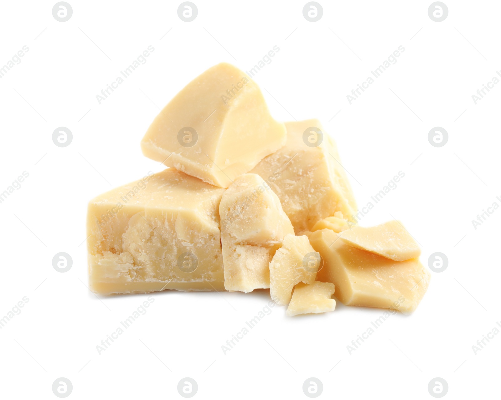 Photo of Aromatic organic cocoa butter isolated on white