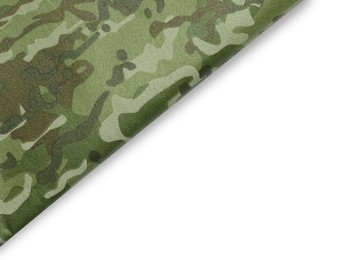 Photo of Camouflage fabric isolated on white, top view