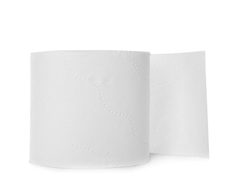 Photo of Roll of toilet paper on white background