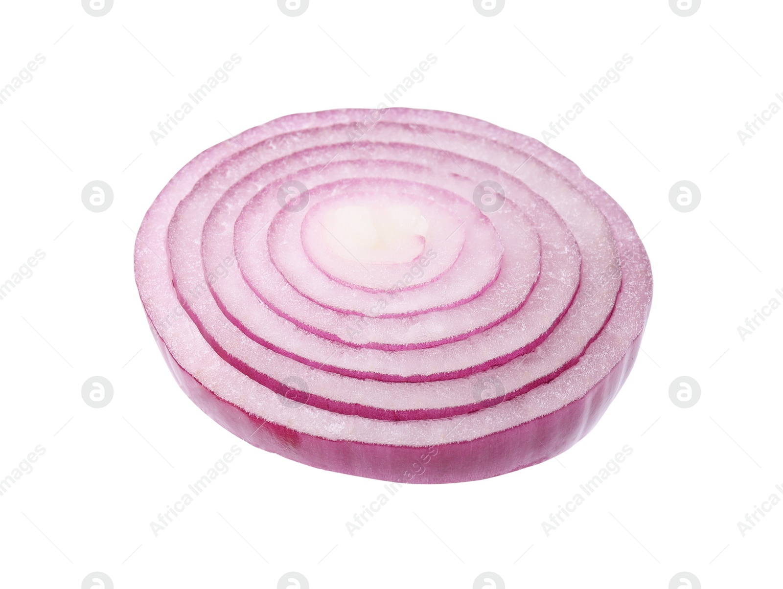 Photo of Slice of fresh red ripe onion isolated on white