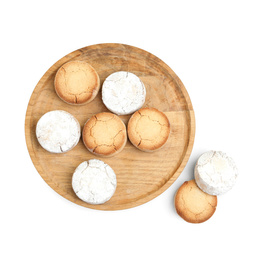 Photo of Sweet homemade tasty cookies on white background, top view
