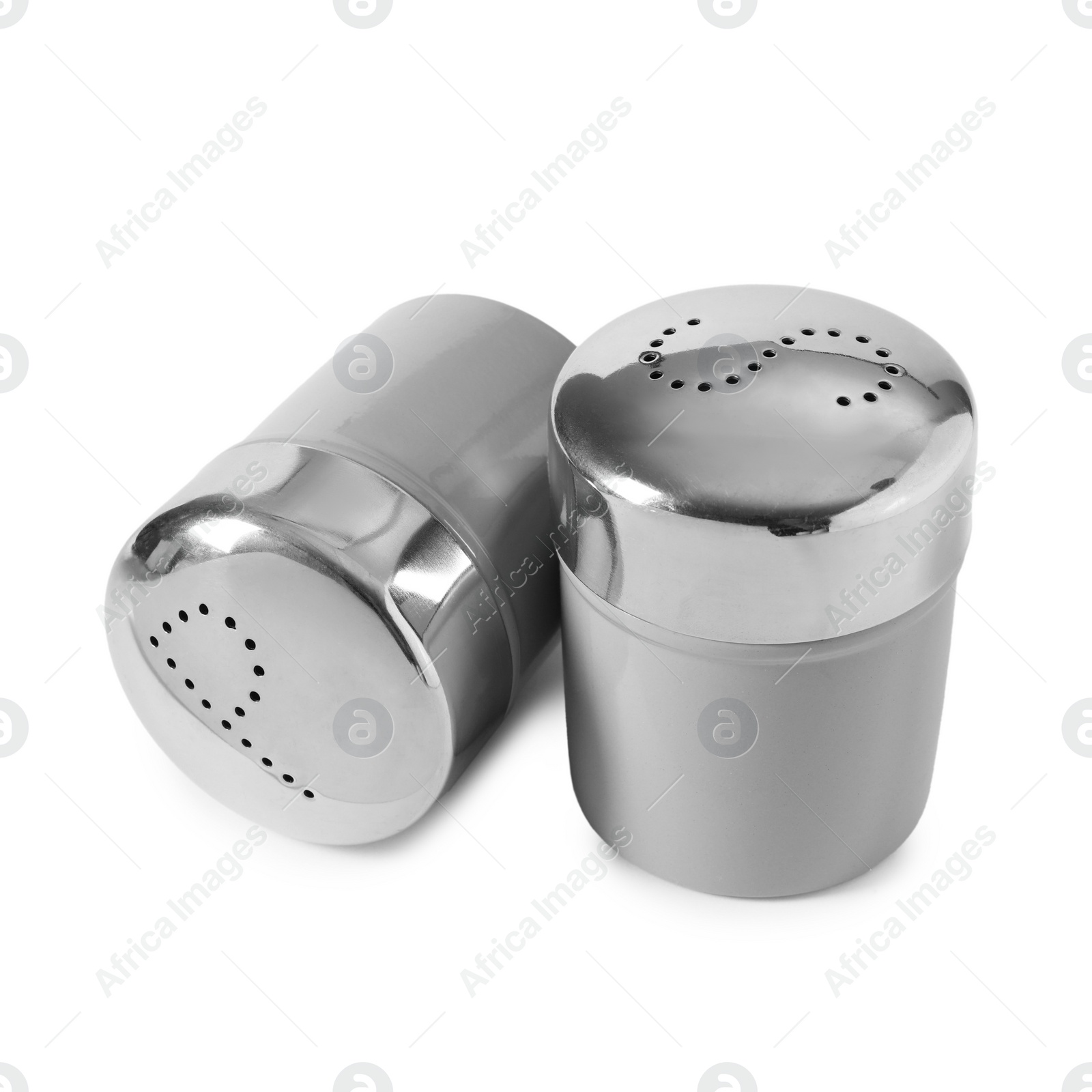 Photo of Salt and pepper shakers isolated on white