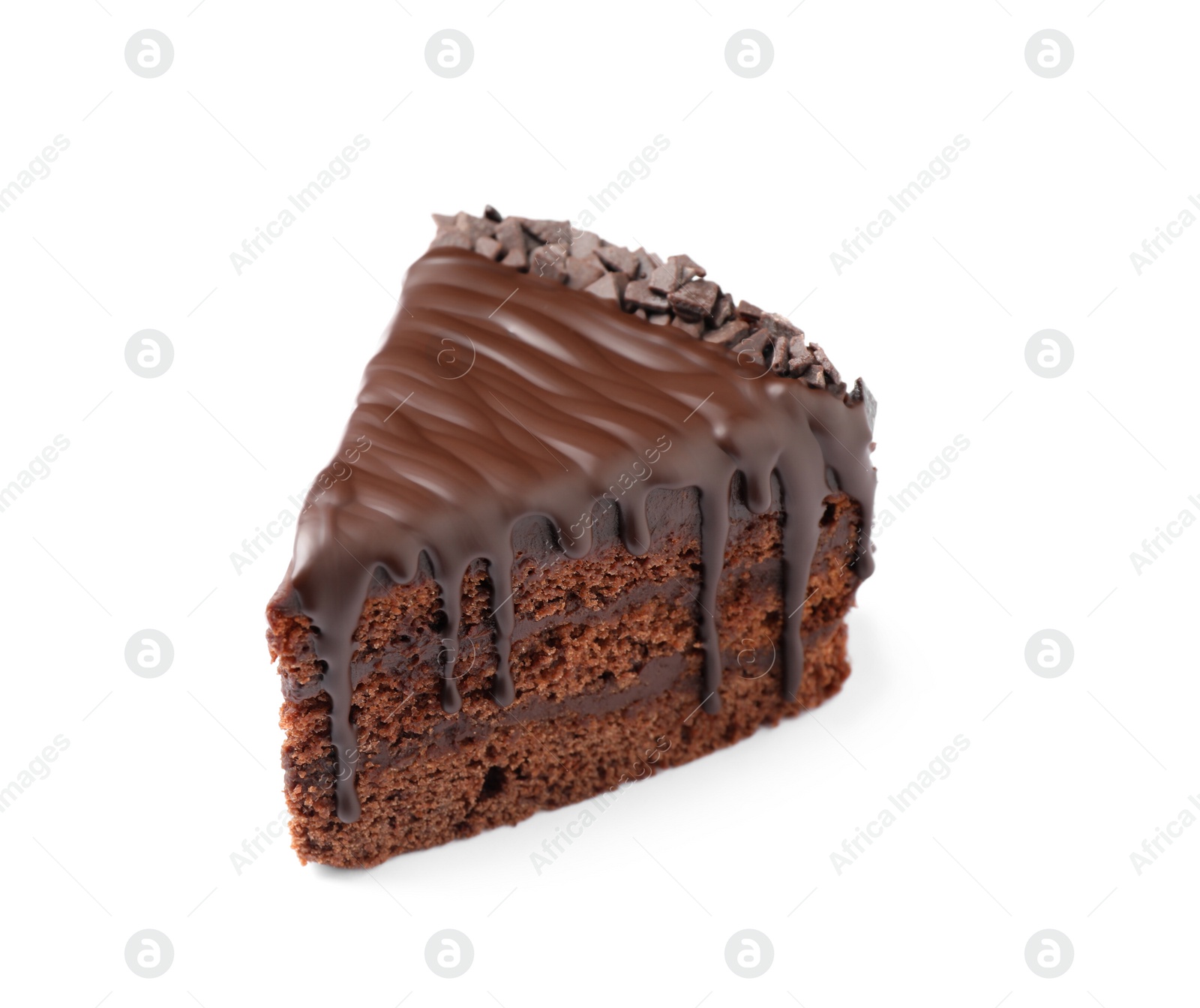 Photo of Piece of delicious chocolate cake isolated on white