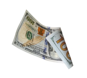 Photo of One hundred dollar banknote on white background. American national currency