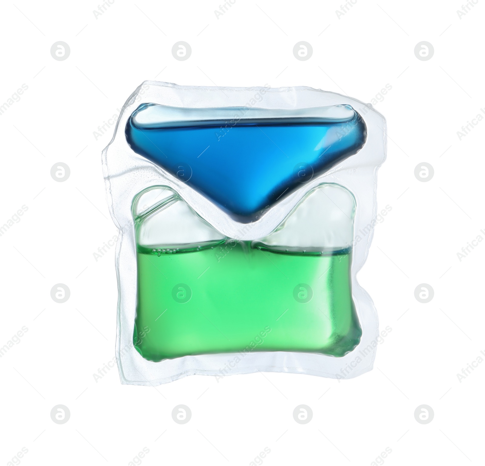 Photo of Laundry capsule isolated on white. Detergent pod