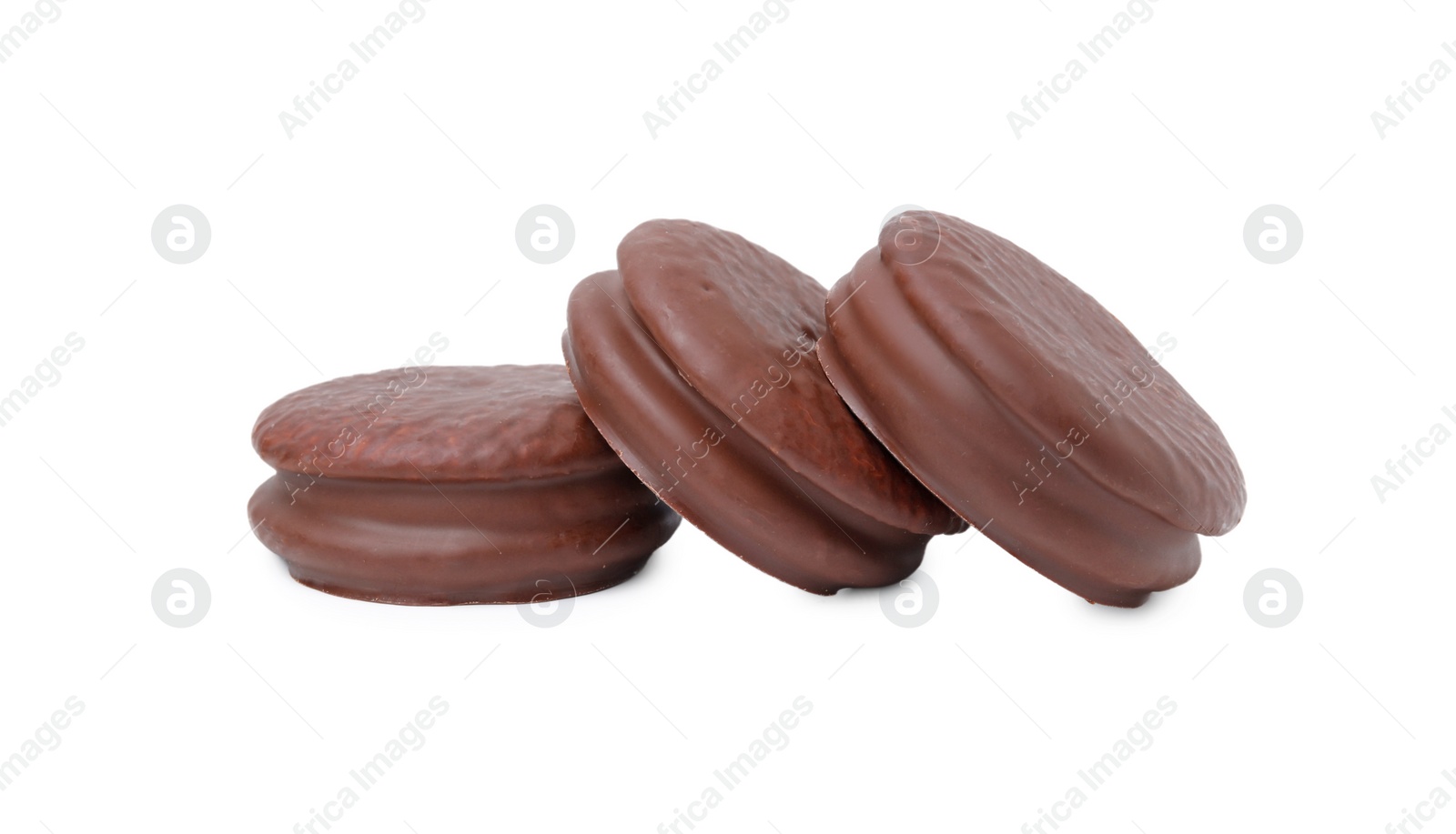 Photo of Three tasty choco pies isolated on white