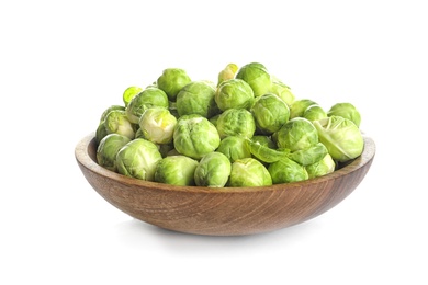 Bowl of fresh Brussels sprouts isolated on white