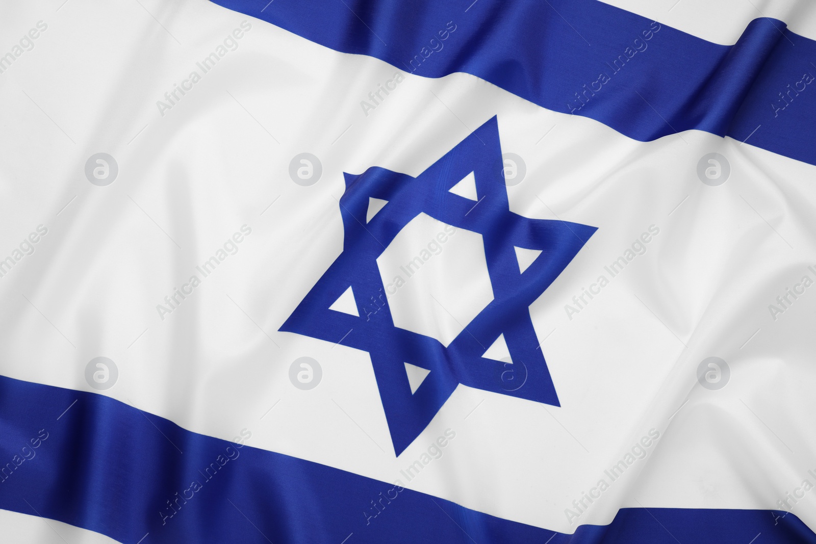 Photo of Flag of Israel as background, top view. National symbol