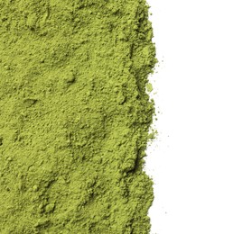 Photo of Green matcha powder isolated on white, top view