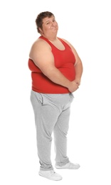 Photo of Full length portrait of overweight man on white background