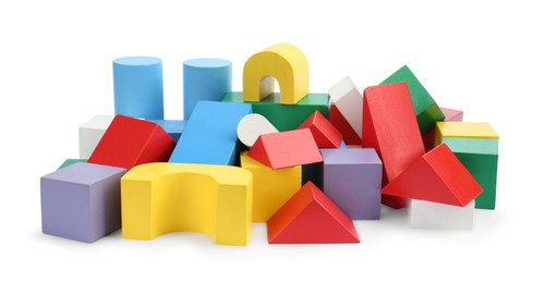 Photo of Colorful blocks isolated on white. Children's toys
