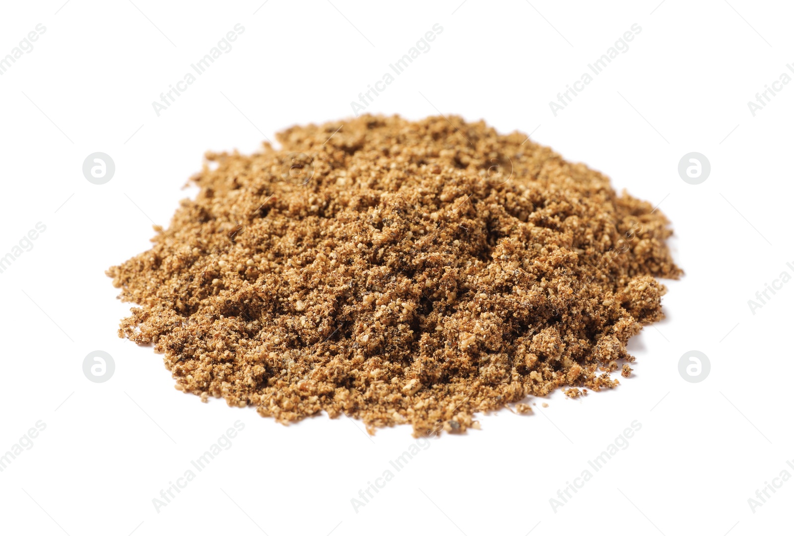 Photo of Heap of aromatic caraway (Persian cumin) powder isolated on white