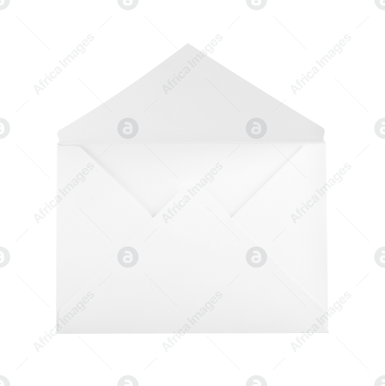 Photo of Open paper letter envelope isolated on white, top view