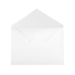 Open paper letter envelope isolated on white, top view