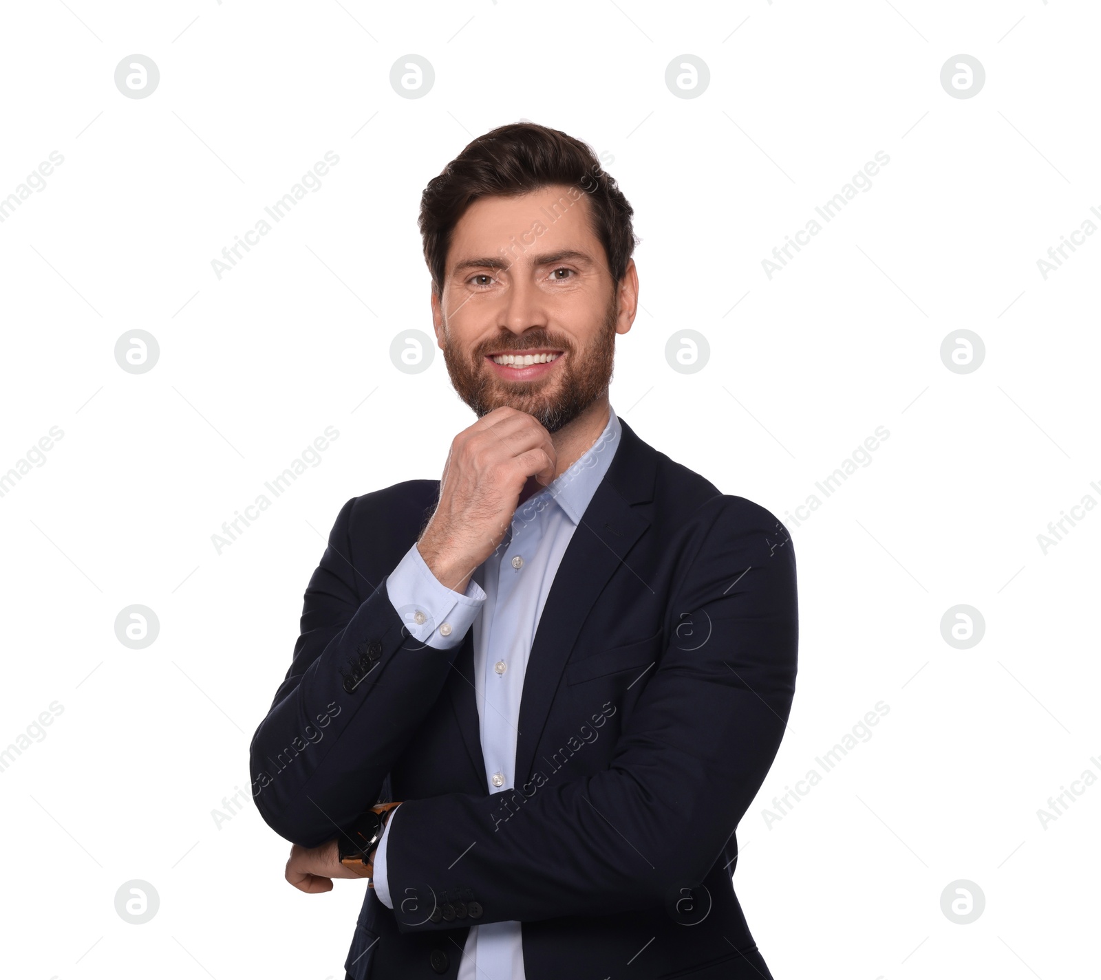 Photo of Portrait of smiling man on white background. Lawyer, businessman, accountant or manager