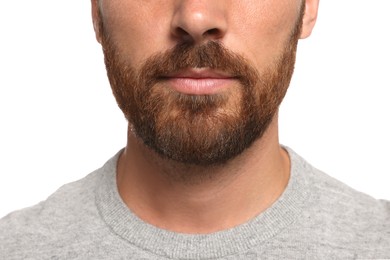 Photo of Man with beard on white background, closeup