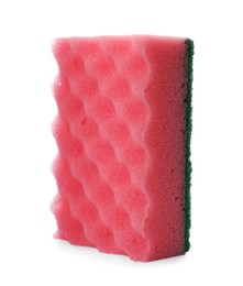 Pink cleaning sponge with abrasive green scourer isolated on white