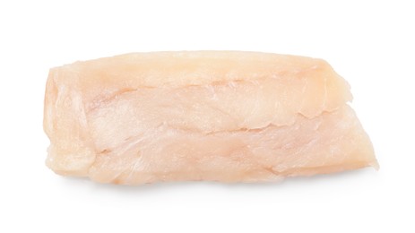 Photo of Piece of raw cod fish isolated on white, top view